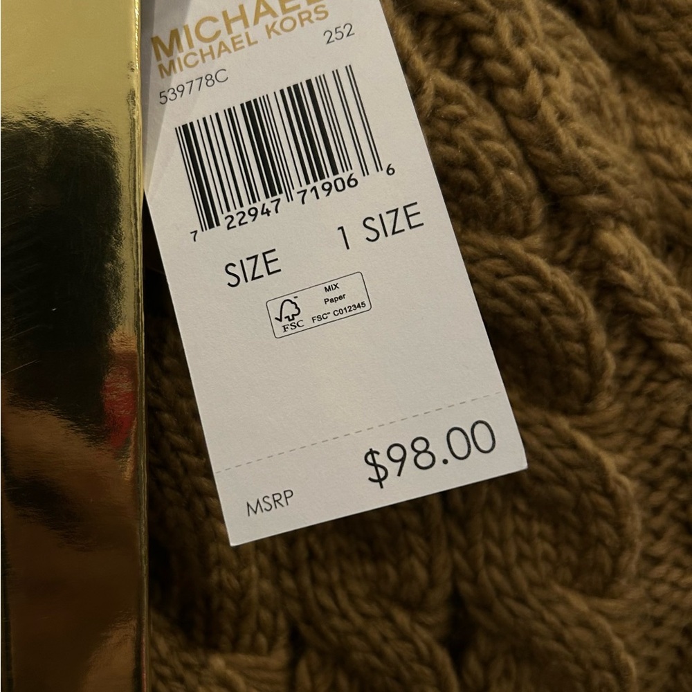 Michael Kors Tan Cable Knit Hat and Scarf Set - Picture 7 of 7